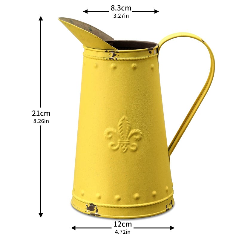 APSOONSELL French Style Shabby Chic Vase Metal Flower Vase Vintage Jug Rustic Farmhouse Decor for Home, Yellow - Image 4